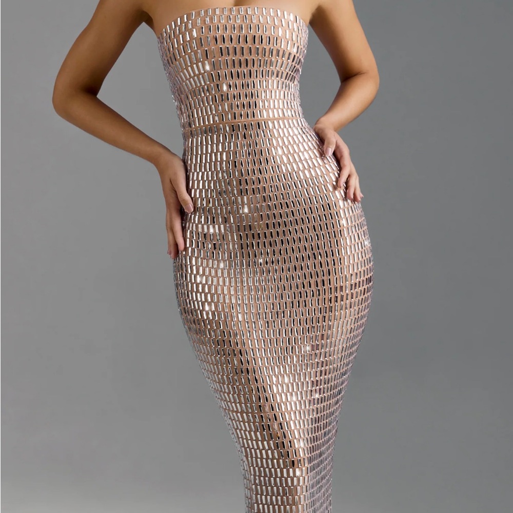 Oh polly amaya dress Embellished Bandeau Maxi Dress in Almond